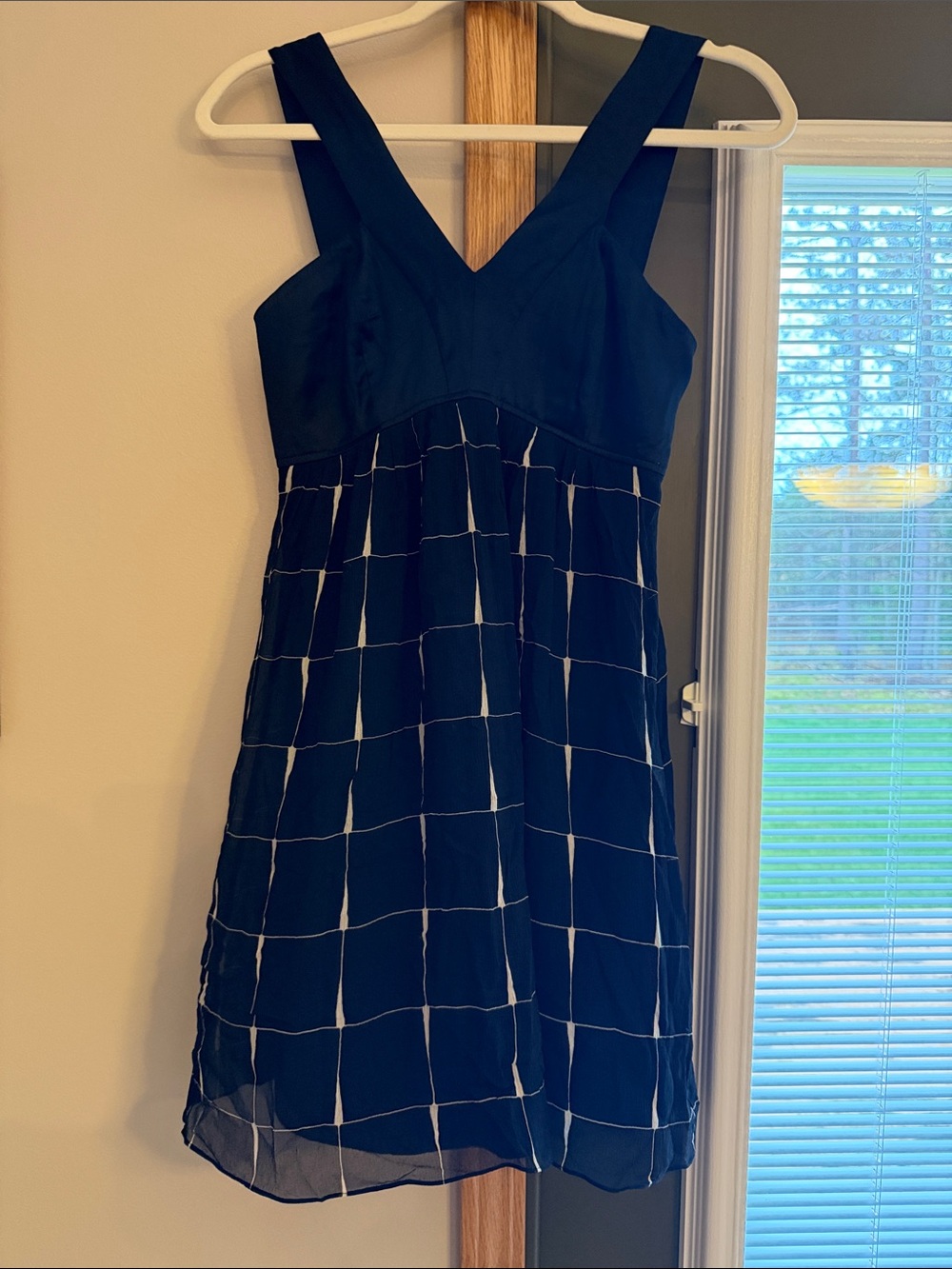 Express Black Grid V-Neck Sleeveless Mini Dress